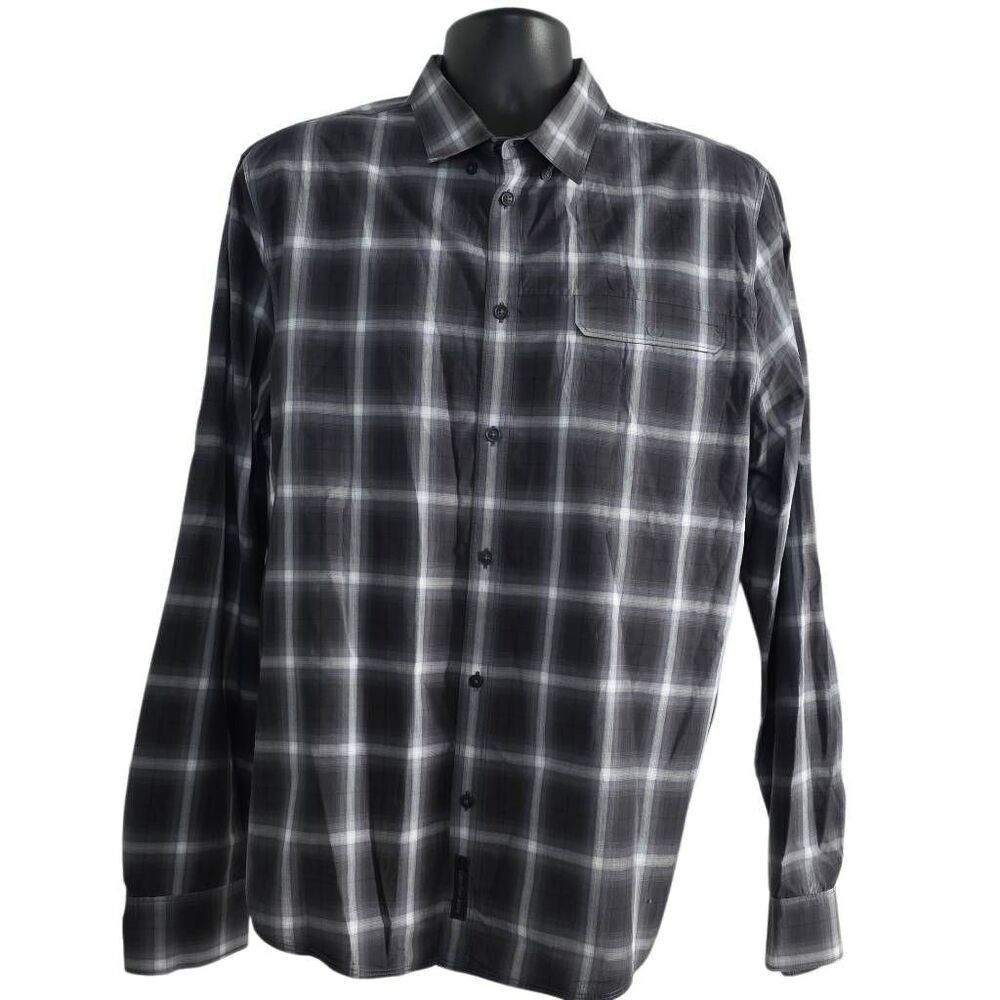 CalvinβKlein Jeans Men's Size XL Gray White Plaid Button Down Modern Fit Shirt